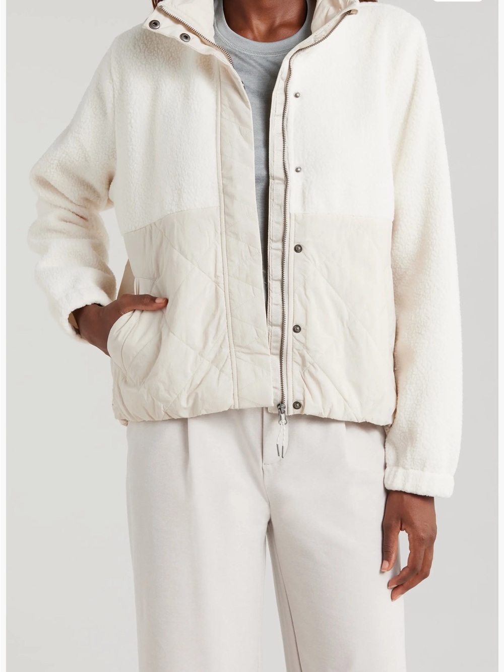 Vuori Women's highland fleece jacket: Cream Quilted & Sherpa Jacket